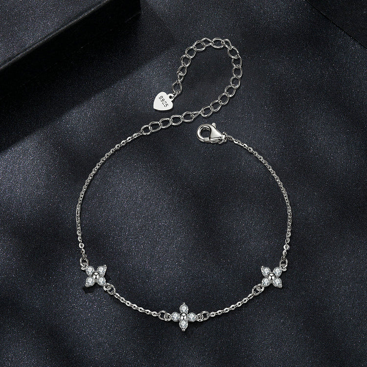 Valoré Moissanite Tri-Flower Charm Bracelet