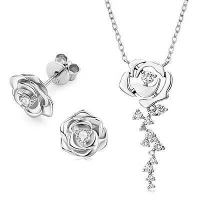 Valoré 18K Rose Flower Moissanite Pendant & Earrings Gift Set