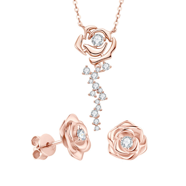 Valoré 18K Rose Flower Moissanite Pendant & Earrings Gift Set