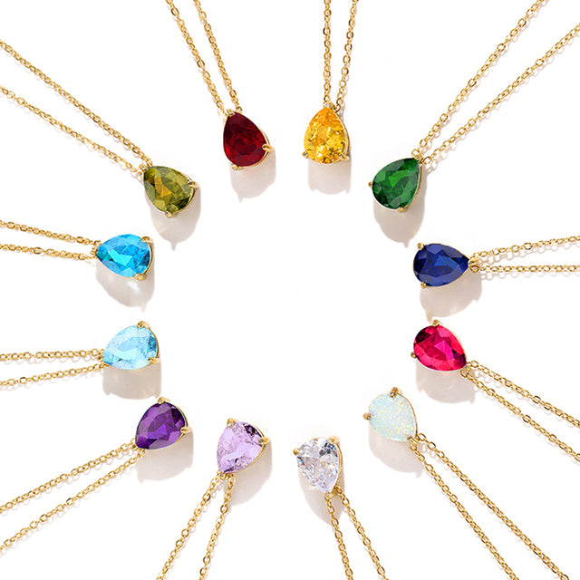 Valoré Birthstone Teardrop Zircon Pendant Necklace